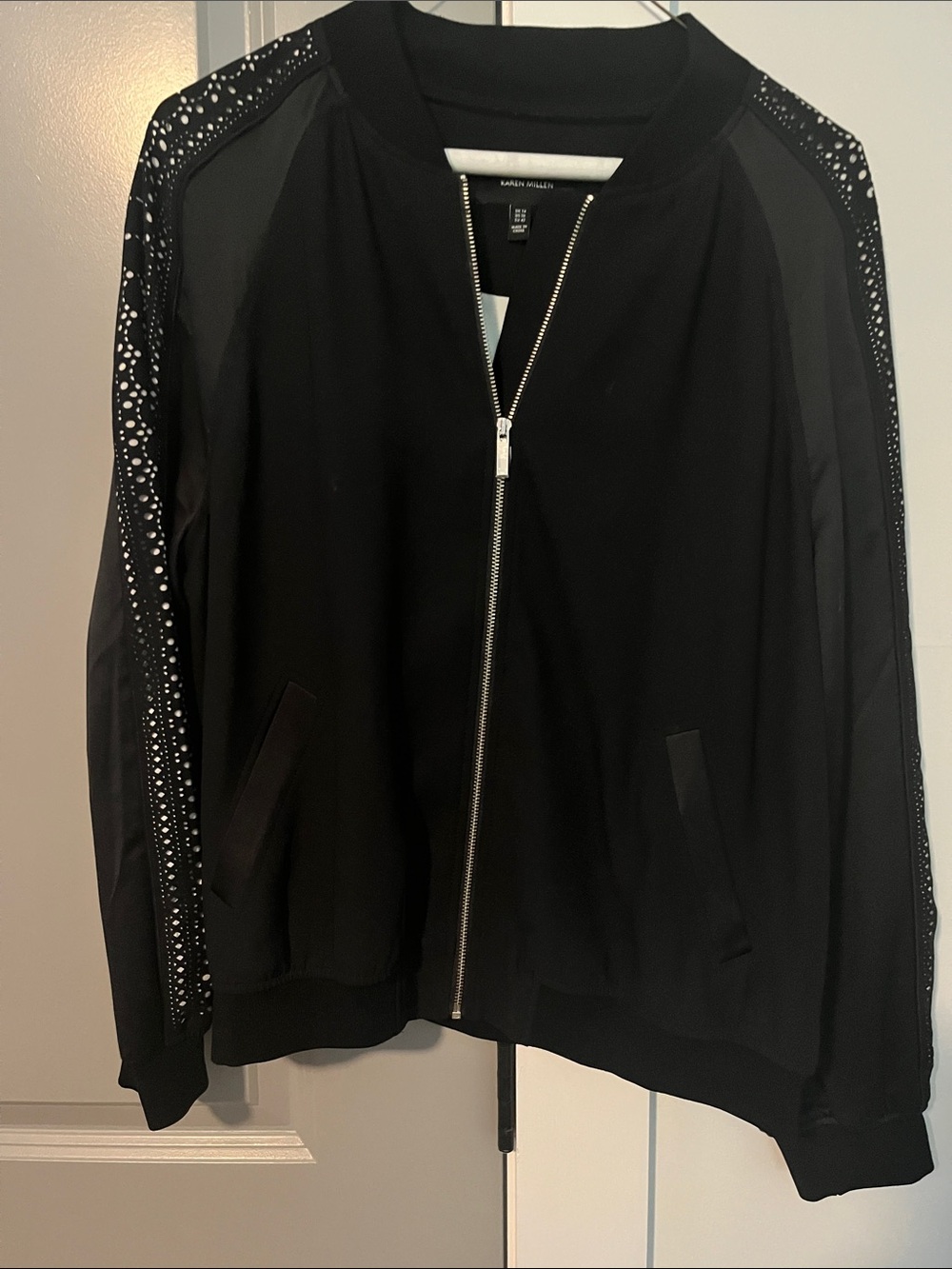 Karen Millen Black Bomber Jacket with Embellished Sleeves